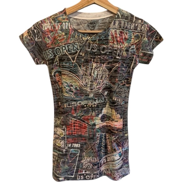 usta Tops - USTA US Open Collage Blackout Black Burnout Print Short Sleeve T-Shirt Size S